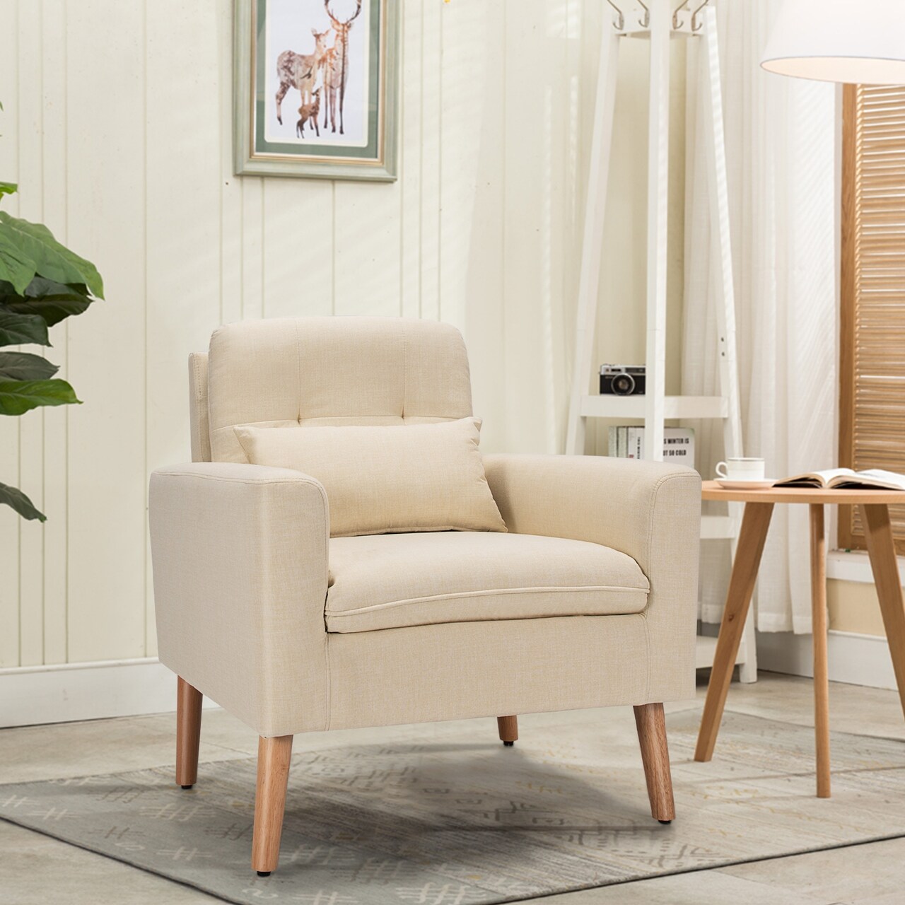 Linen Fabric Single Sofa Armchair with Wide Seat and Comfortable Backrest